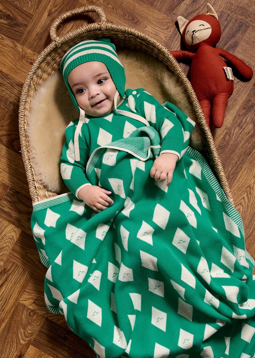 Baby Kids Green Knit Hat With Ears GOTS Certified Organic Cotton