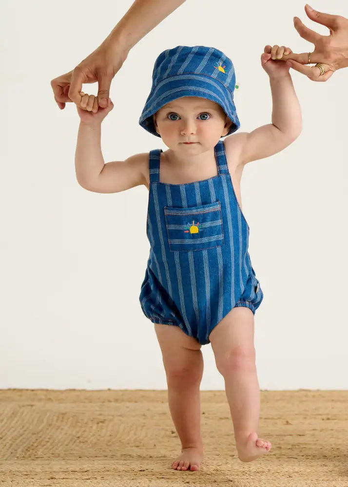 Denim Stripe Baby Terry Bubble Romper | Organic Cotton | The Bonniemob