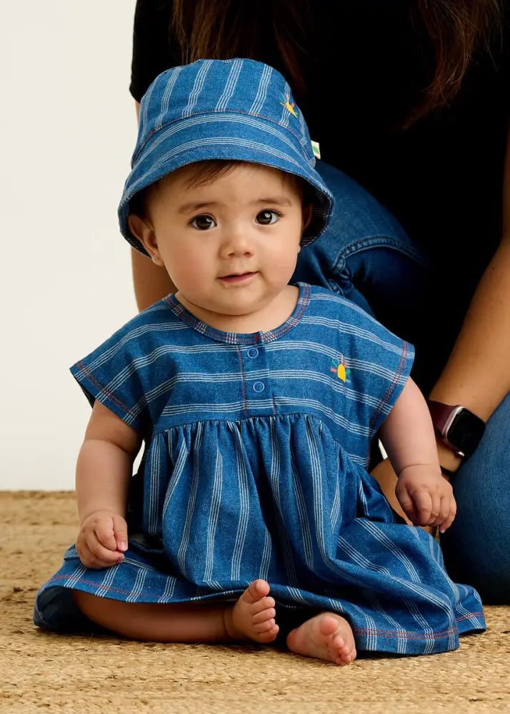 Denim Stripe Baby & Kids Summer Dress | Organic Cotton