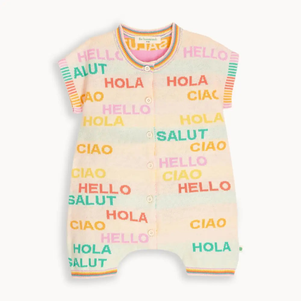 Rainbow Baby HELLO Knit Playsuit Organic Cotton The Bonniemob