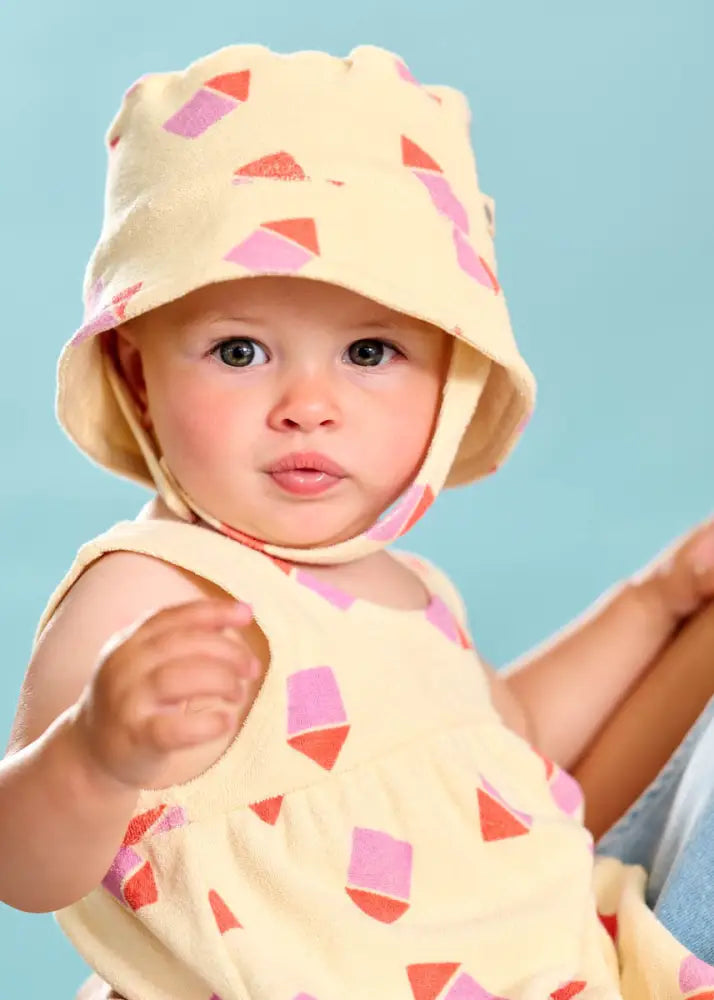 Pink Beach Hut Terry Infant Sun Hat GOTS Certified Organic Cotton
