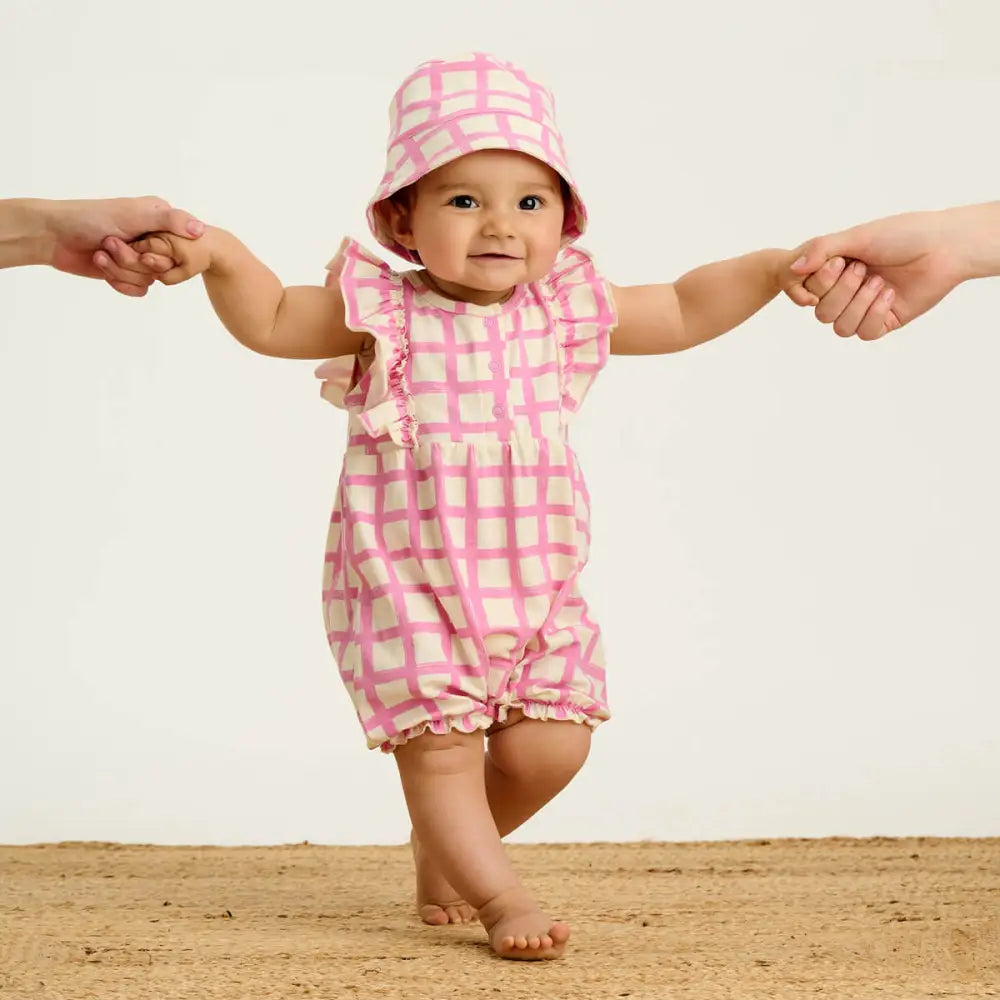 Pink Checker Baby Bubble Romper Organic Cotton The Bonniemob