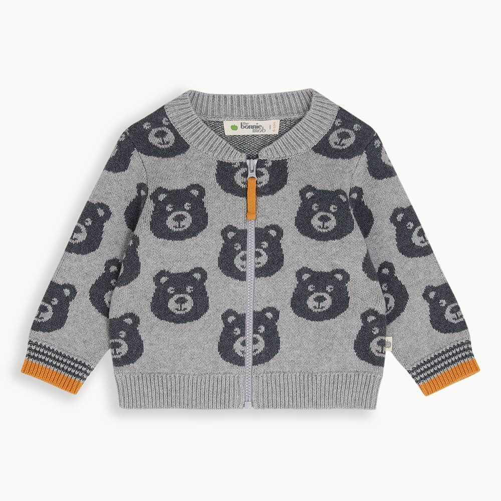 Twix - Grey Bear Jaquard Knit Cardigan - The bonniemob 