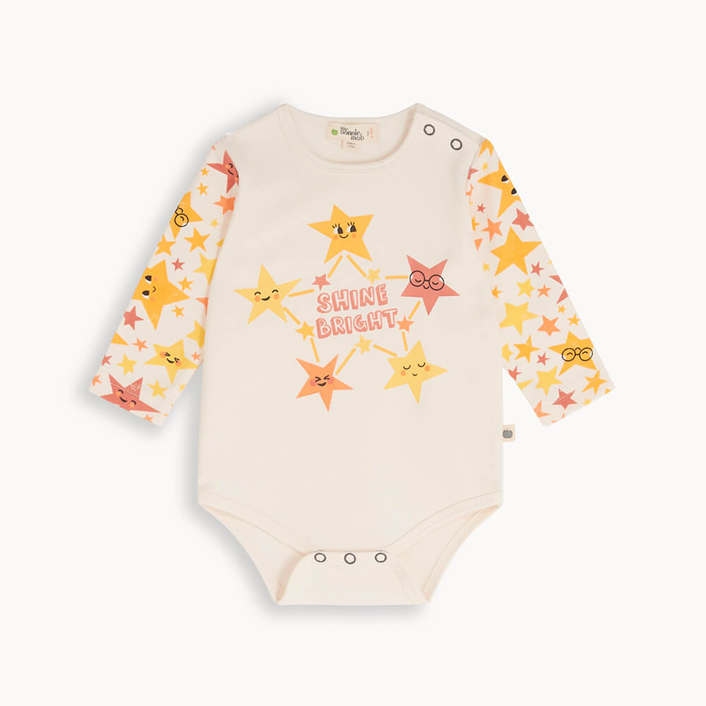 Stars Long Sleeve Baby Bodysuit GOTS Certified Organic Cotton