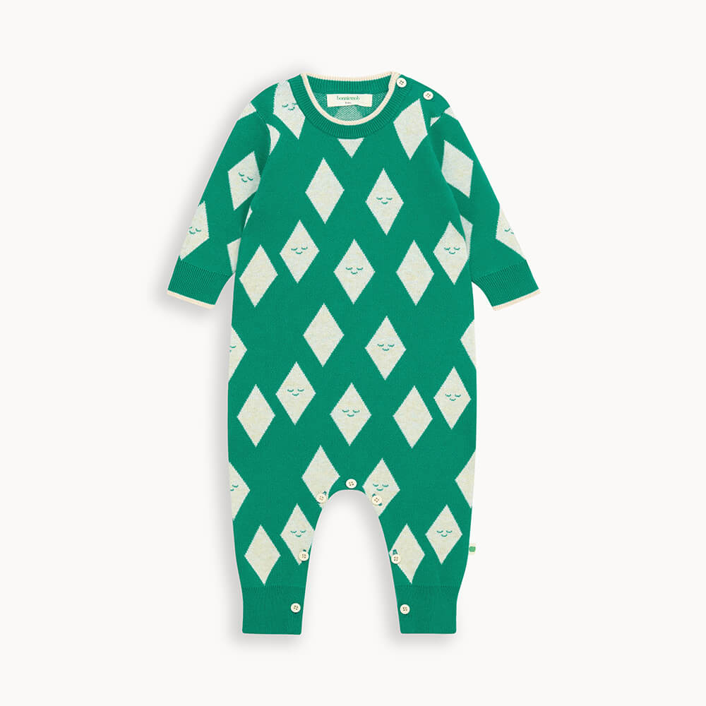 Aster AW24 SAMPLE - Jade Diamond Knit Playsuit - The bonniemob 