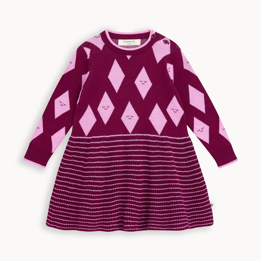 Dark Plum Diamond Knit Baby Dress