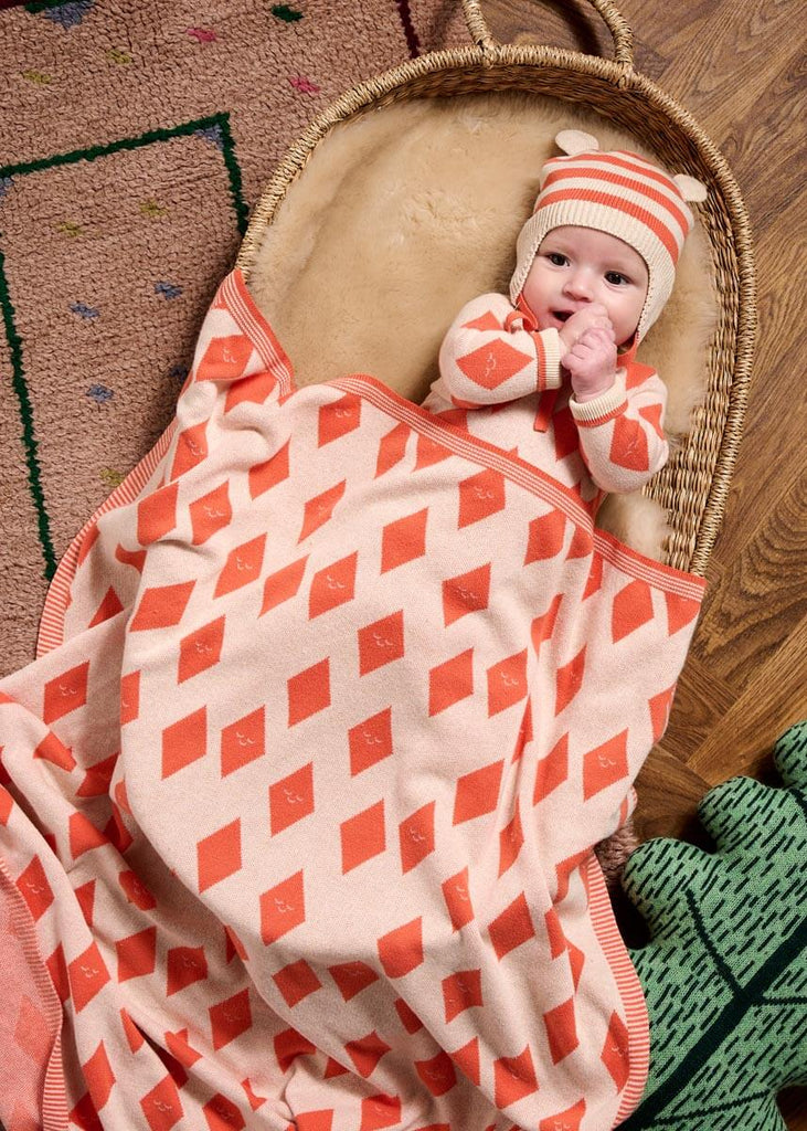 Orange Diamond Knit Baby Blanket GOTS Certified Organic Cotton The bonniemob
