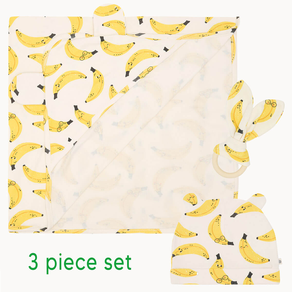 Banana 3 Piece Set - Blanket, Hat & Teether Set - The bonniemob 