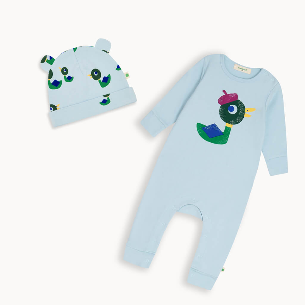 Birch & Berry Set AW24 SAMPLE - Monsieur Mallard Playsuit & Hat Set - The bonniemob 