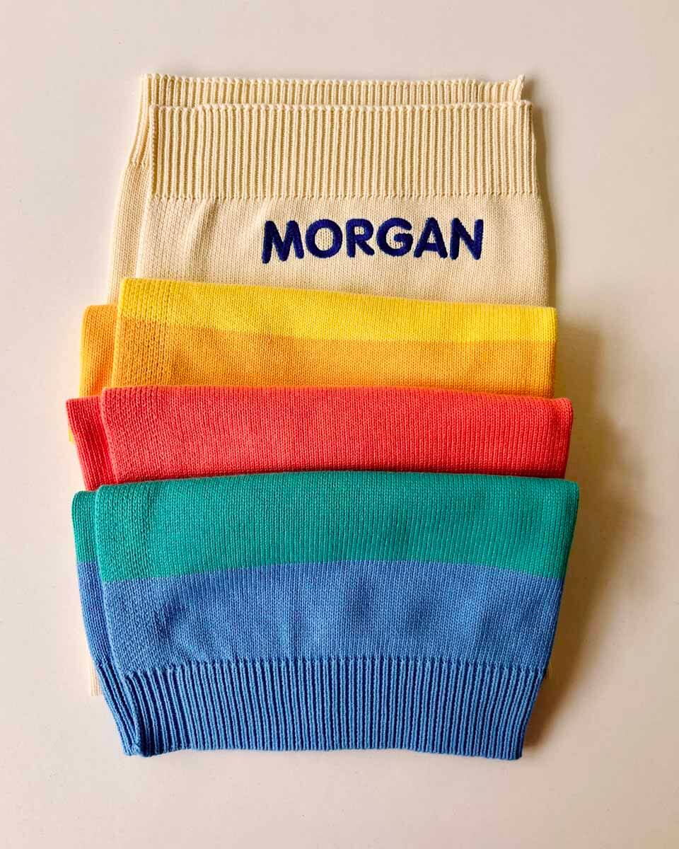 Personalised Rainbow Stripe baby blanket - Bobby - The bonniemob 