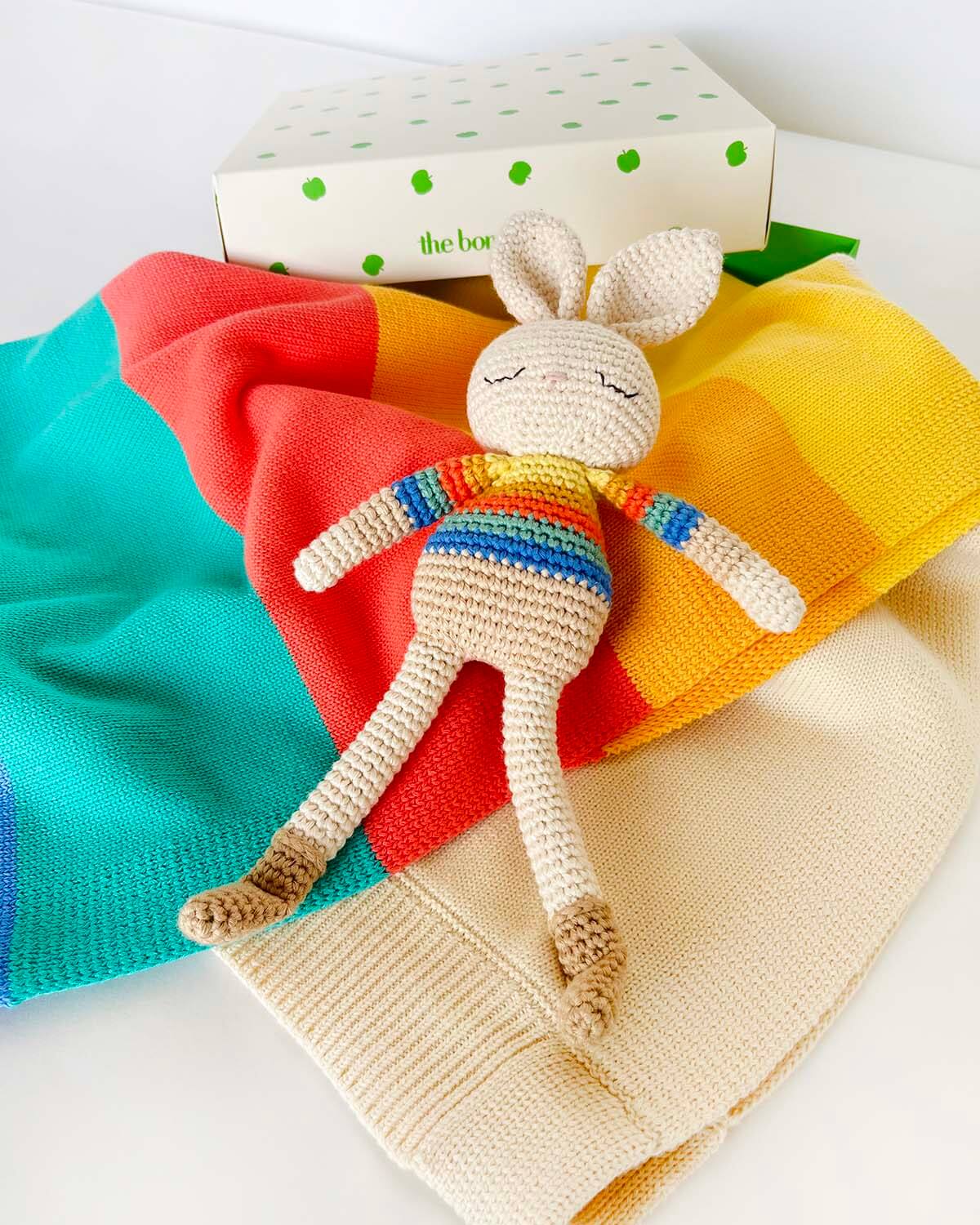 Bonnie Bunny Crochet Toy - Rainbow stripe - The bonniemob 