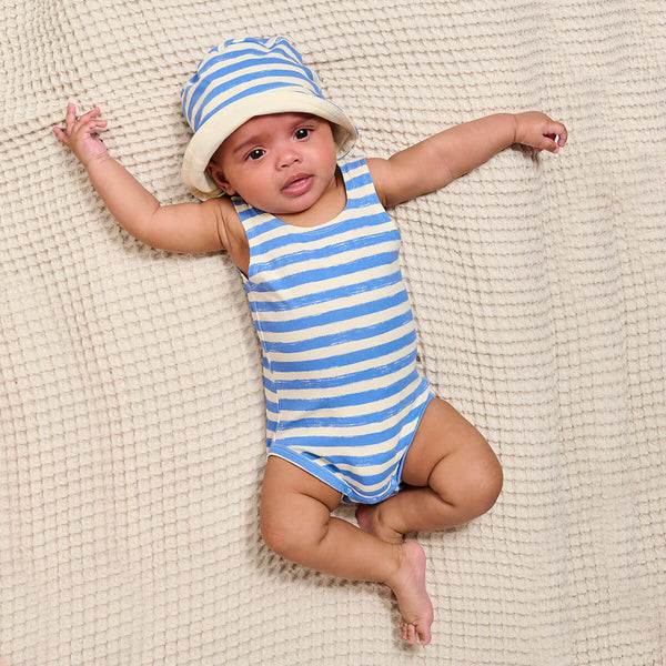 Carp - Blue Stripe Baby Vest Bodysuit - The bonniemob 
