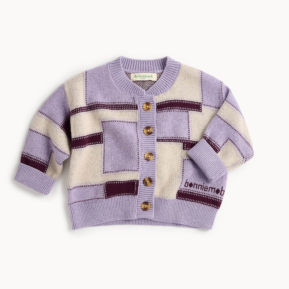 Children and baby knit cardigan with a geometric pattern 
