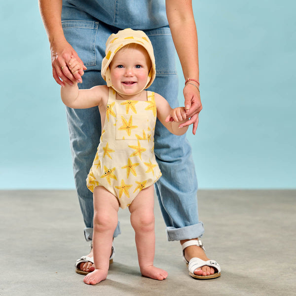 Scallop & Skipper Set - Yellow Towelling Romper & Hat Set - The bonniemob 