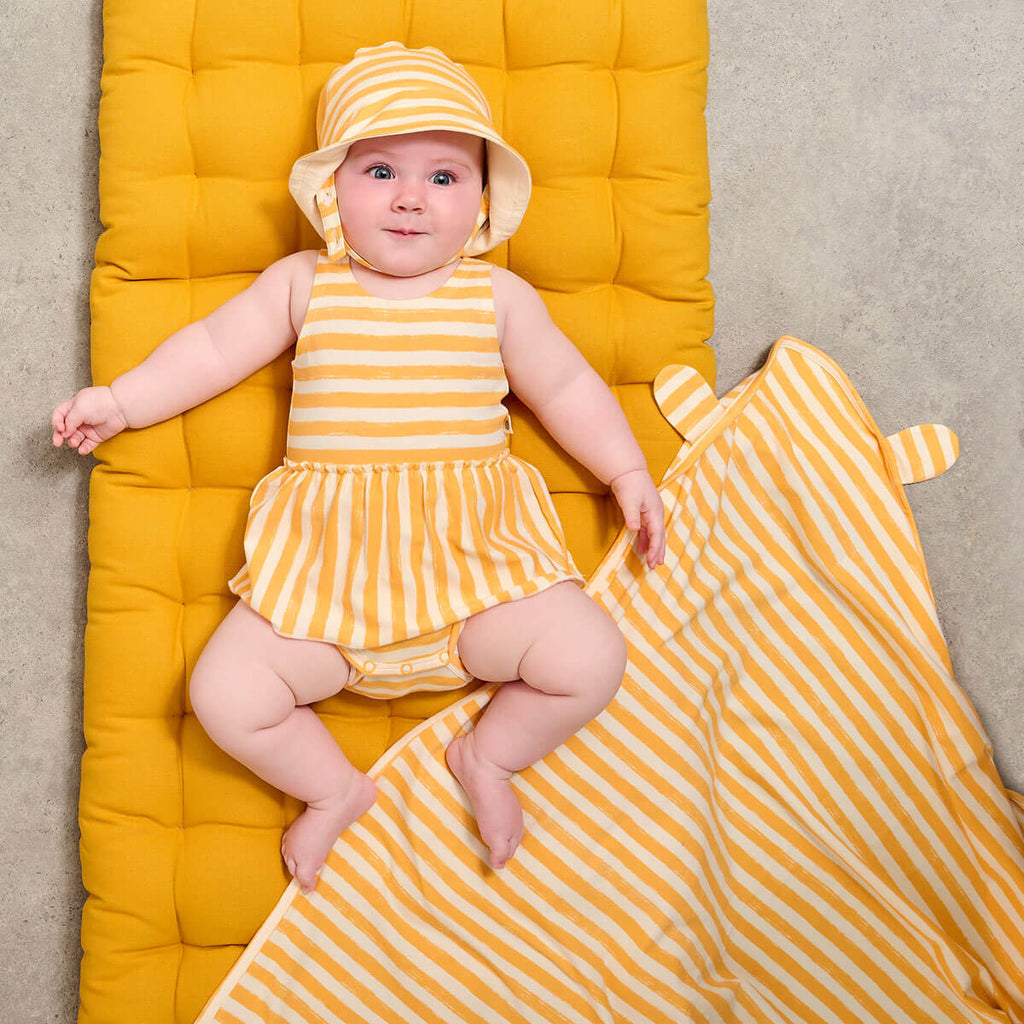 Unisex Orange Stripe Baby Blanket GOTS Certified Organic Cotton The bonniemob