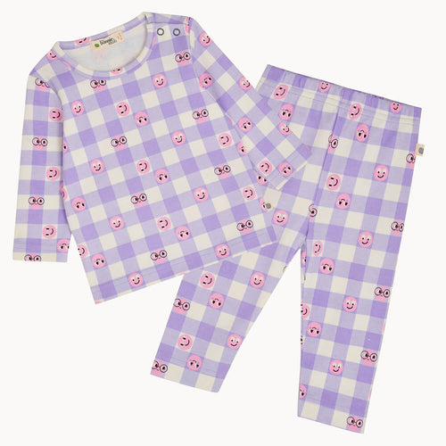 Conker Set AW23 SAMPLE - Lilac Tiddlywink Long Sleeve T-Shirt & Pant Outfit - The bonniemob 