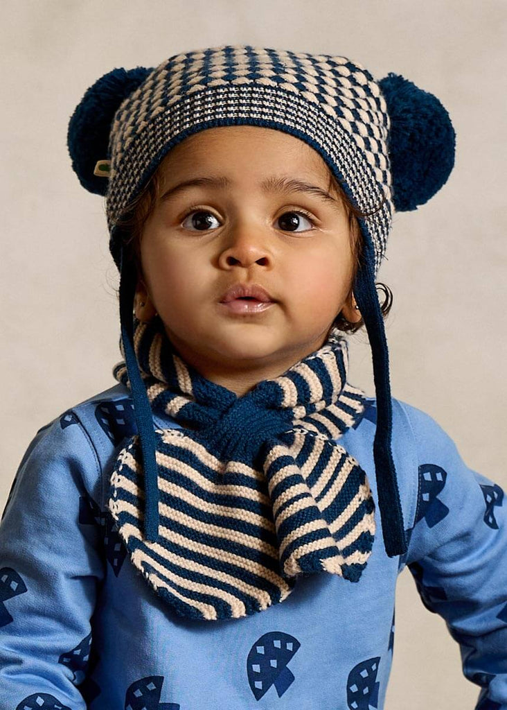 Navy Chunky Knit Baby Kids Pom Pom Hat Recycled Wool The bonniemob