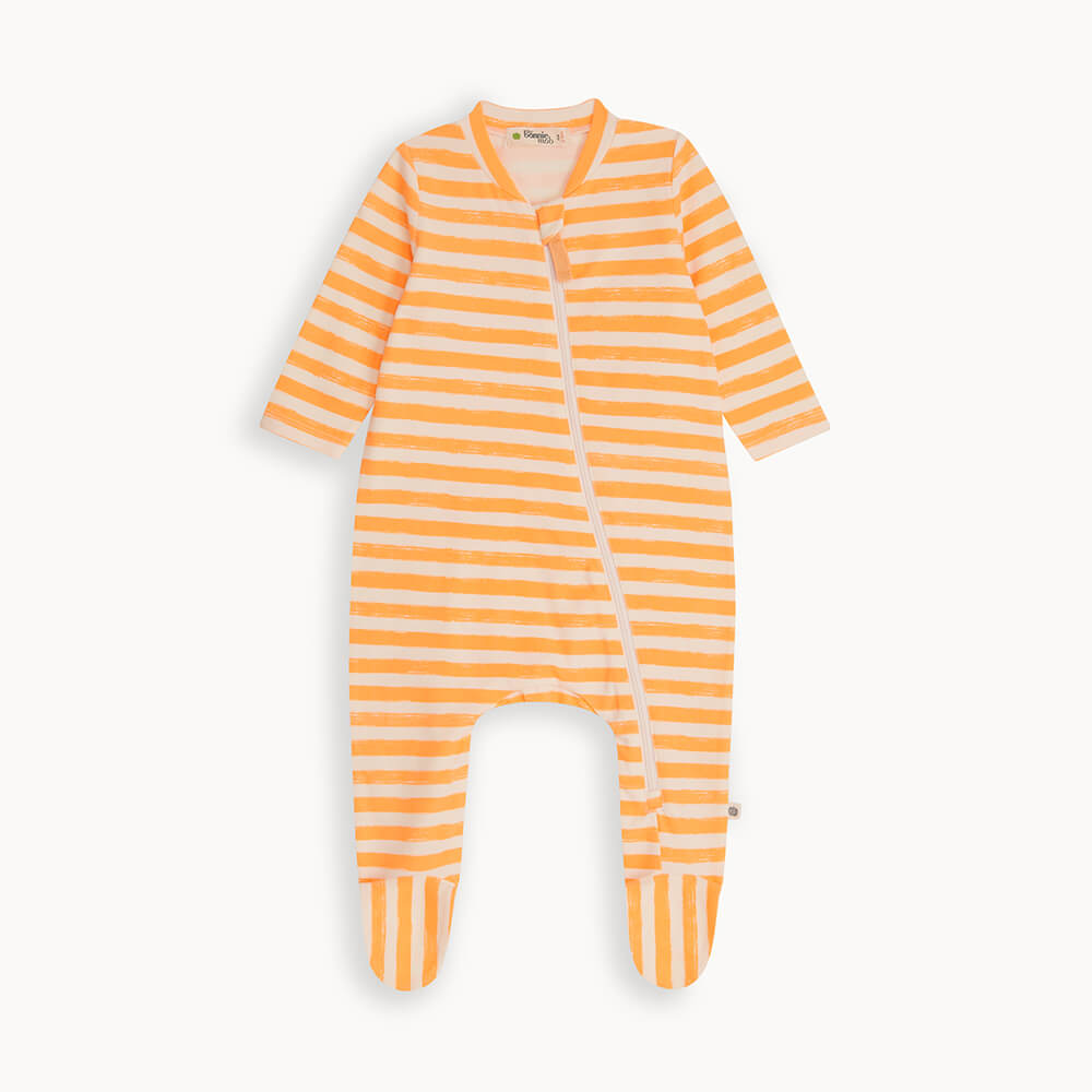 Cove - Orange Stripe Zip Up Babygrow - The bonniemob 