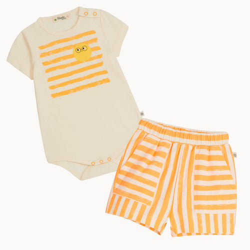 Creek & Coley Set - Orange Stripe Bodysuit & Shorts Set - The bonniemob 