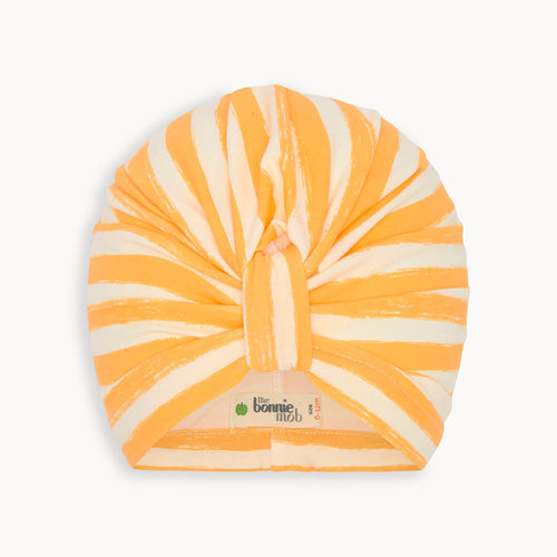 Cuttle - Orange Stripe Turban Baby Hat - The bonniemob 