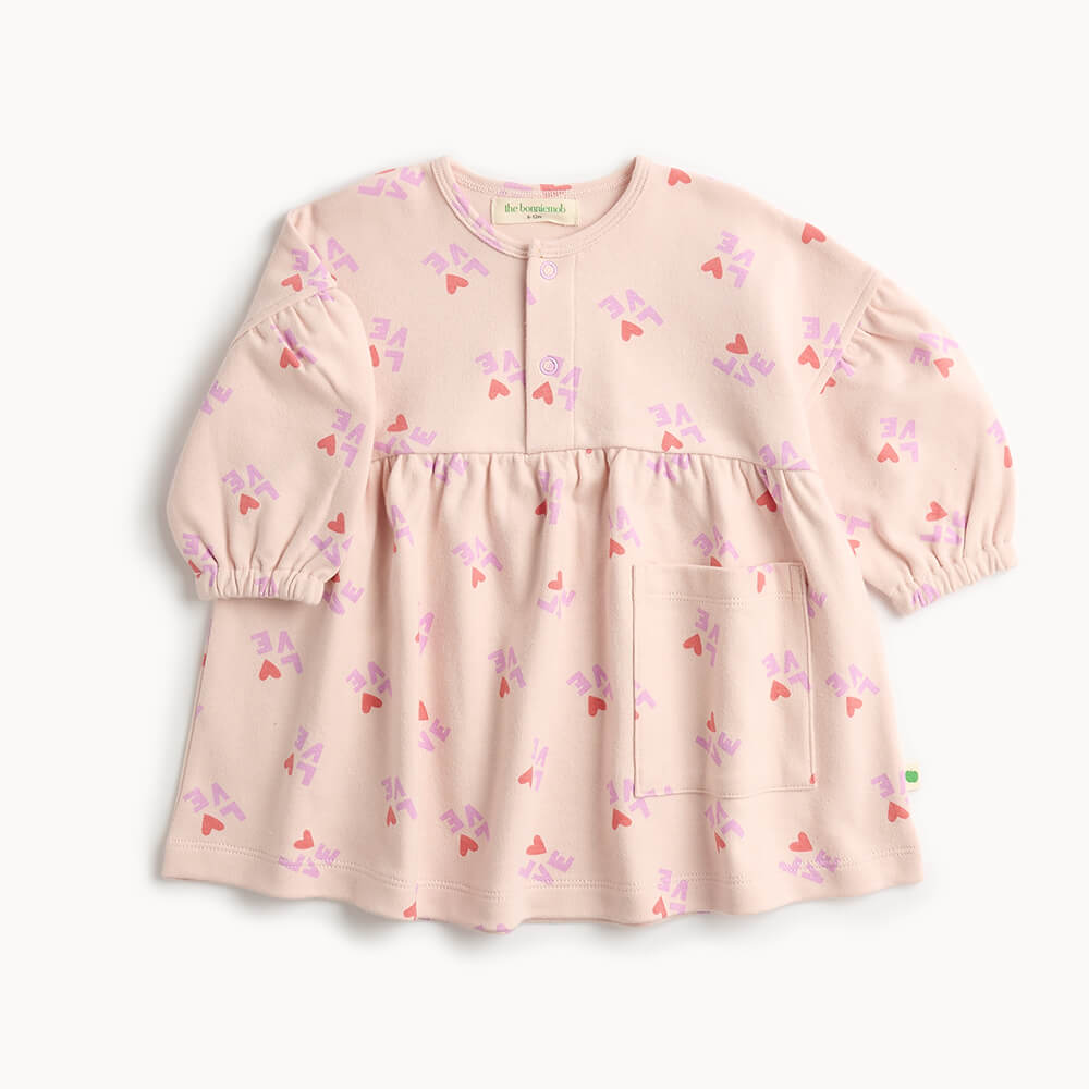 Pink cotton children and baby's dress with heart pattern 