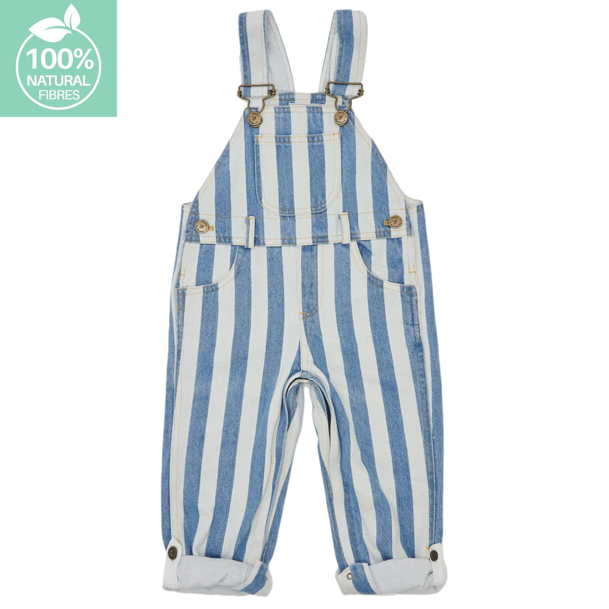 Classic Wide Stripe Denim Dungarees - Blue