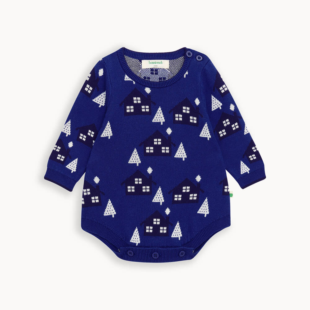 Folksy AW24 SAMPLE - Blueberry Cabin Knit Romper - The bonniemob 