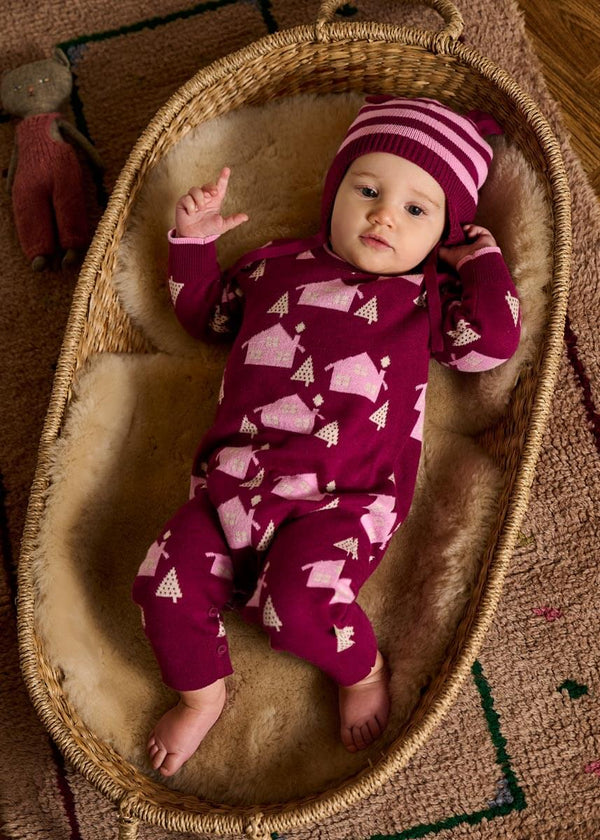 Forest AW24 SAMPLE - Pomegranite Cabin Knit Playsuit - The bonniemob 