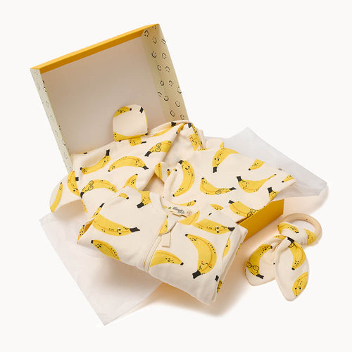 Bananasplit - Sleepsuit, Hat, Blanket & Teether Boxed Baby Gift Set - The bonniemob 