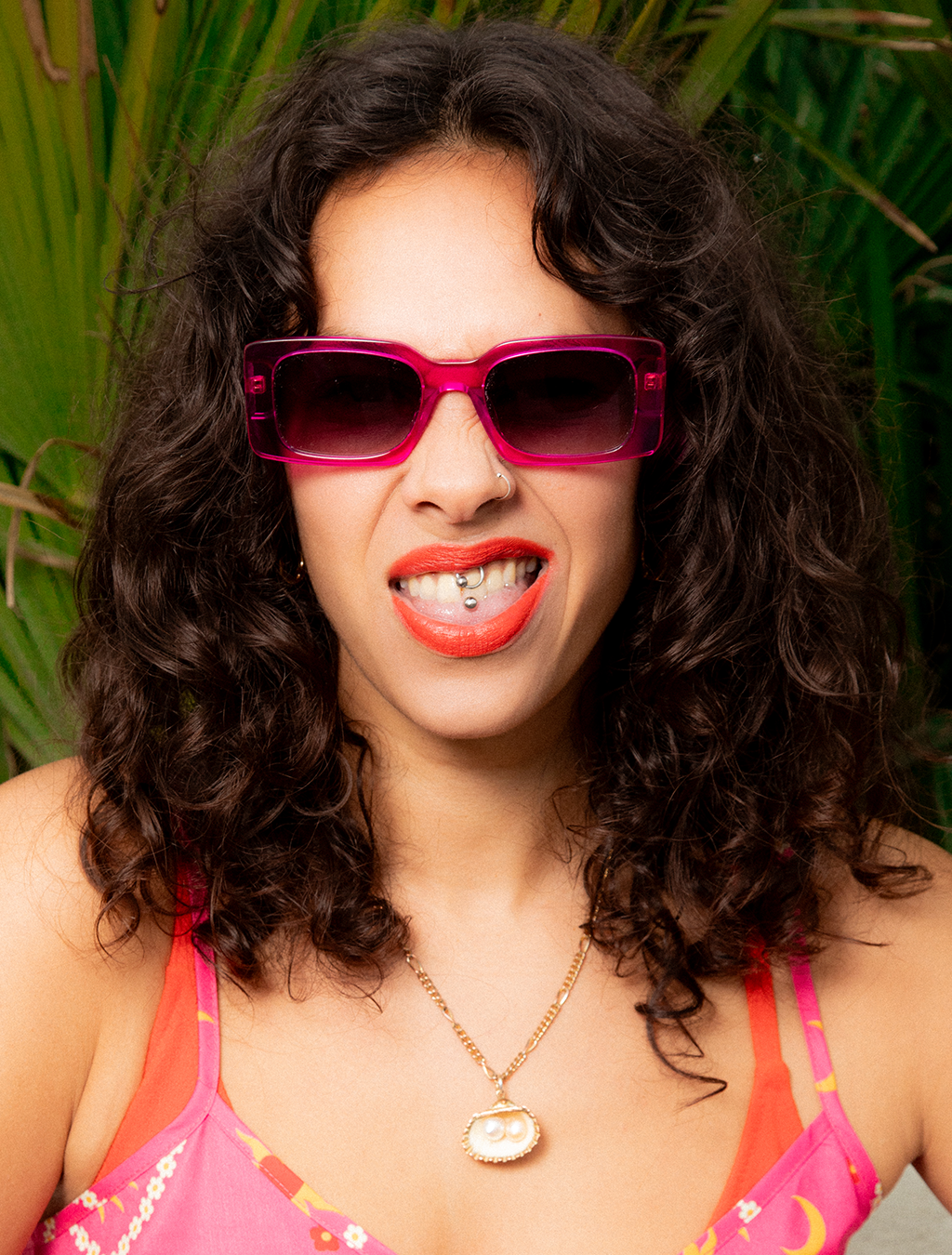 Fuchsia Pink Rectangular Sunglasses — Zoe de Pass Grace