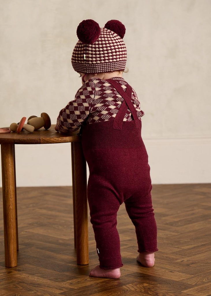 Baby Kids Maroon Diamond Knit Sweater Recycled Wool The bonniemob