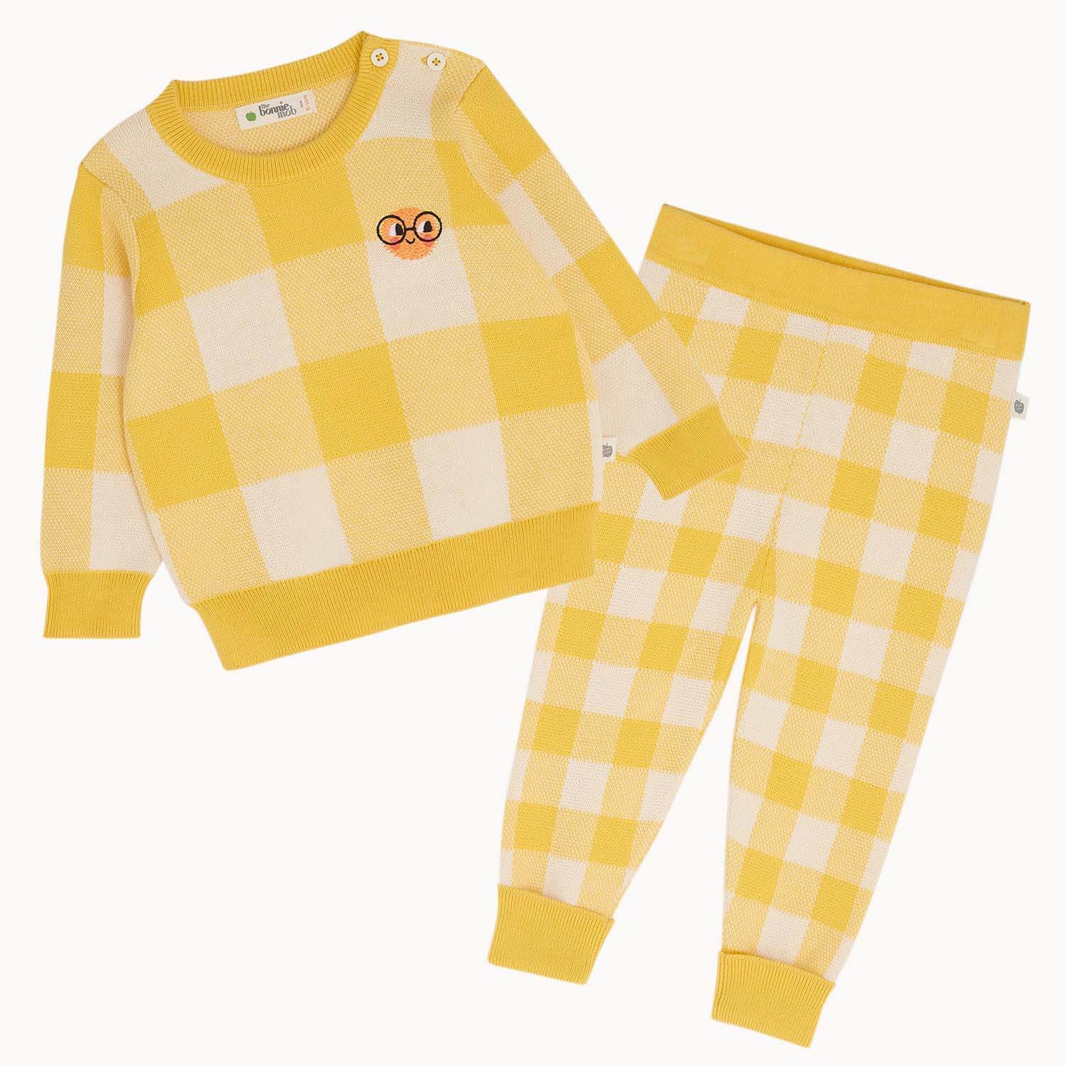 Yellow Check Baby & Kids Knit Set| GOTS Certified Organic Cotton 