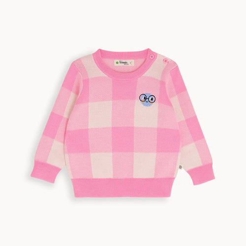 Monopoly AW23 SAMPLE - Pink Check Jaquard Knit Sweater - The bonniemob 