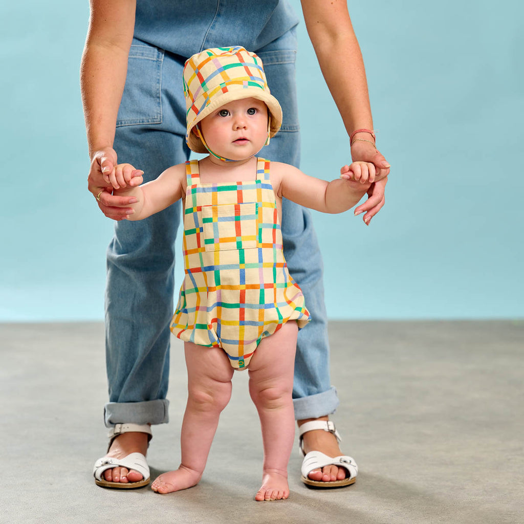 Rainbow Grid Baby Bubble Romper GOTS Certified Organic Cotton The bonniemob
