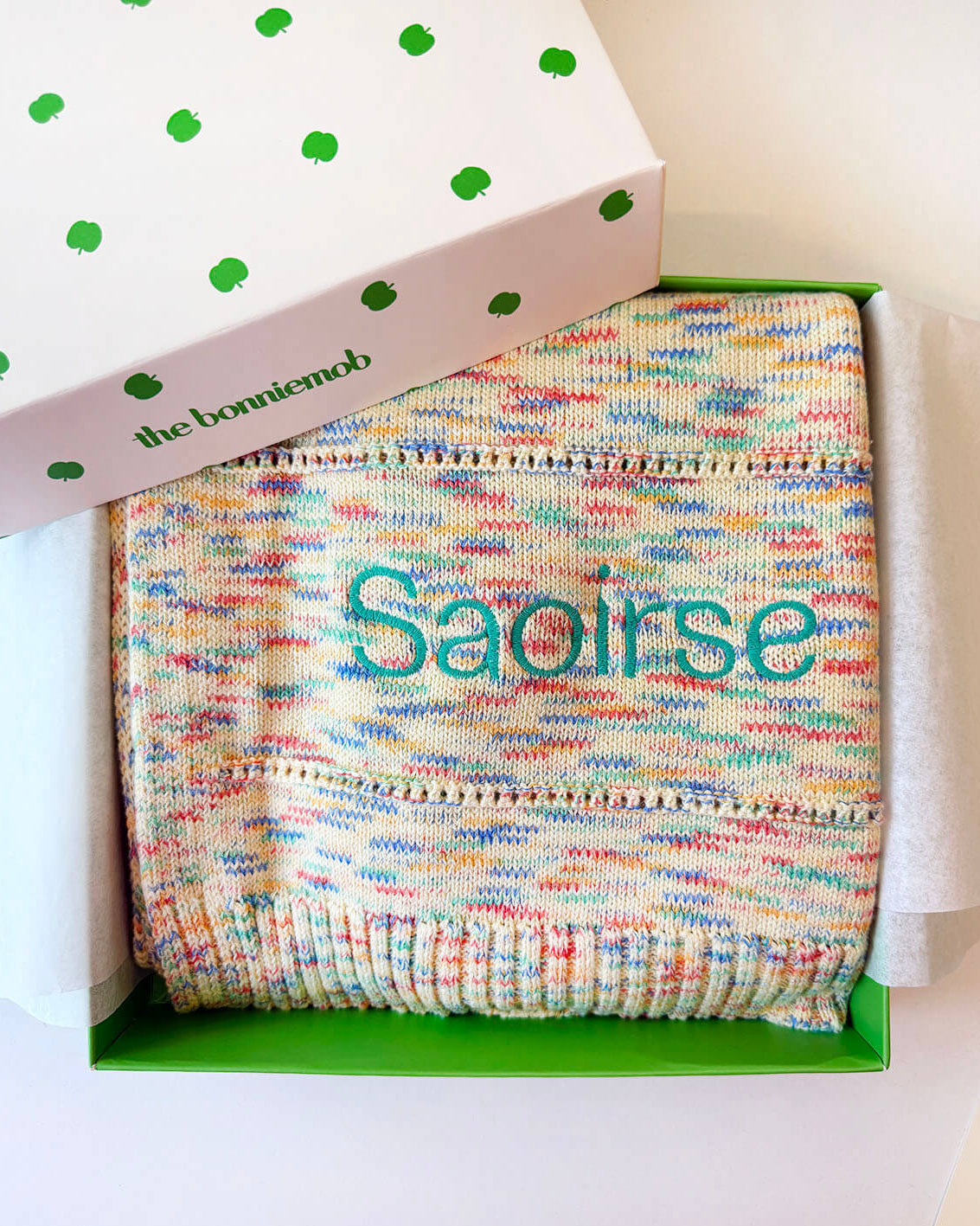 Personalised Space-Dye Organic Cotton Knitted Baby Blanket