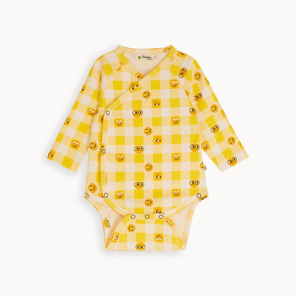 Bingo - Yellow Tiddlywink Kimono Bodysuit - The bonniemob 