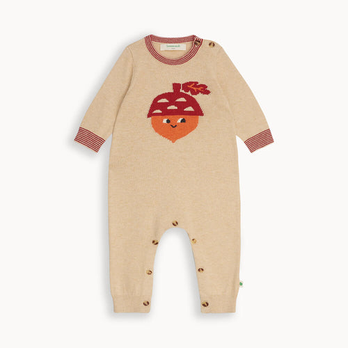 Rowan AW24 SAMPLE - Biscuit Acorn Knit Playsuit - The bonniemob 