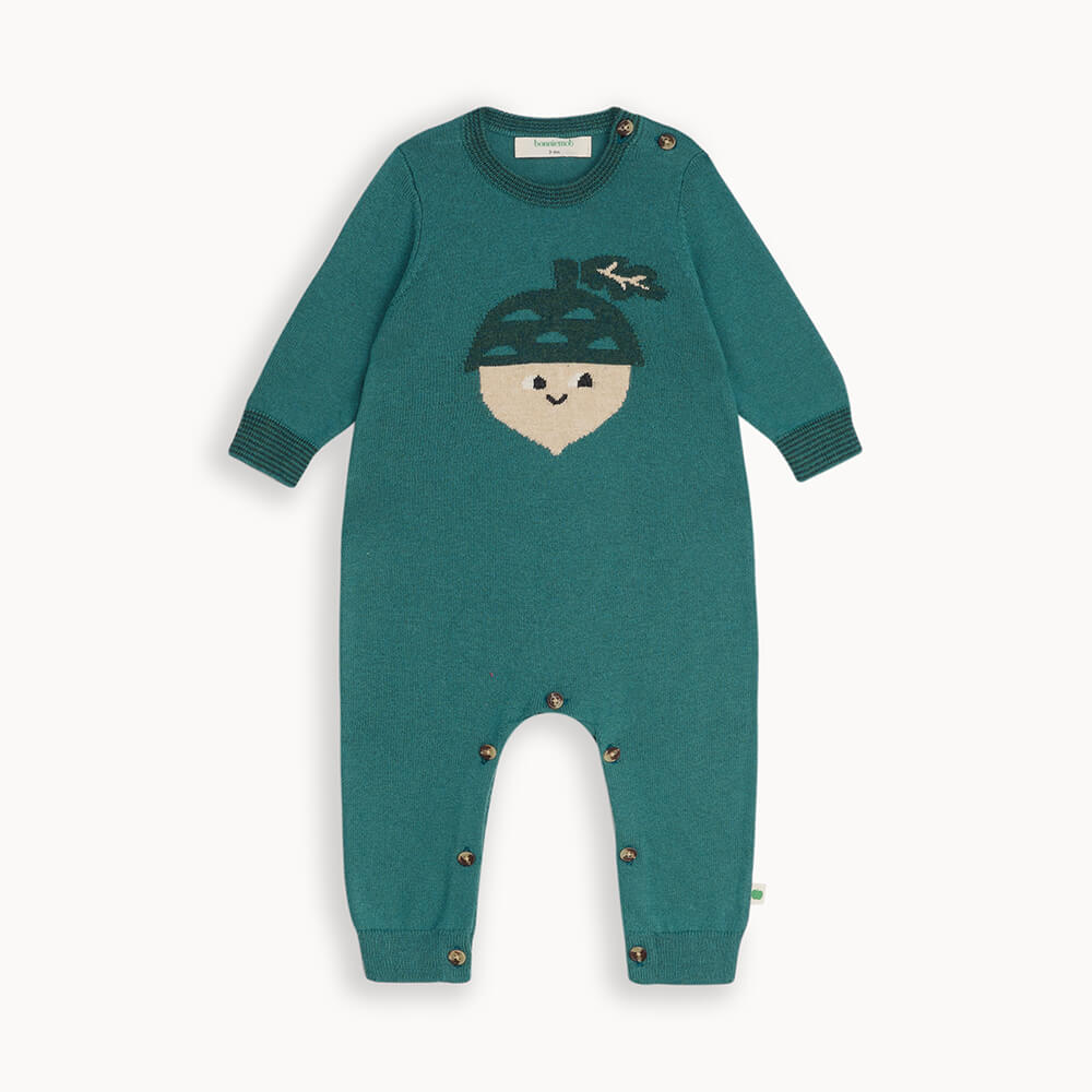 Rowan AW24 SAMPLE - Fern Acorn Knit Playsuit - The bonniemob 
