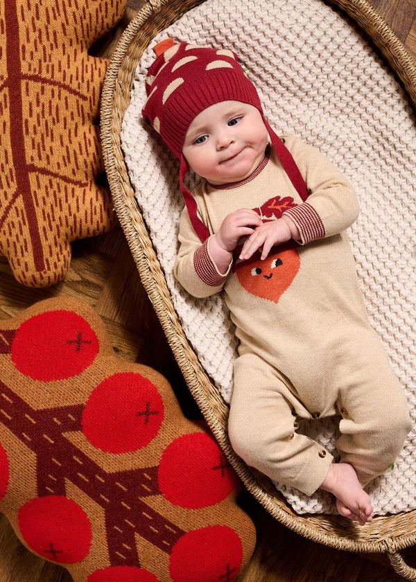 Rowan AW24 SAMPLE - Biscuit Acorn Knit Playsuit - The bonniemob 