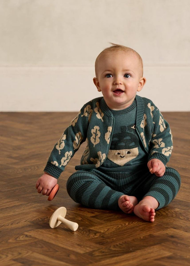 Baby Kids Green Leaf Knit Cardigan GOTS Certified Organic Cotton The bonniemob
