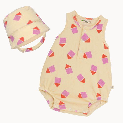 Scallop & Skipper Set - Pink Towelling Romper & Hat Set - The bonniemob 