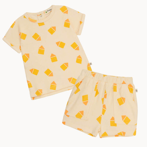 Shell & Shoreline Set - Yellow Towelling Shorts & T-shirt Set - The bonniemob 