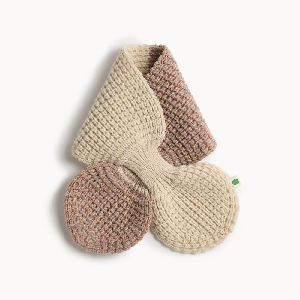 Kid and baby knitted cross over neck warmer in cream and pale pink 