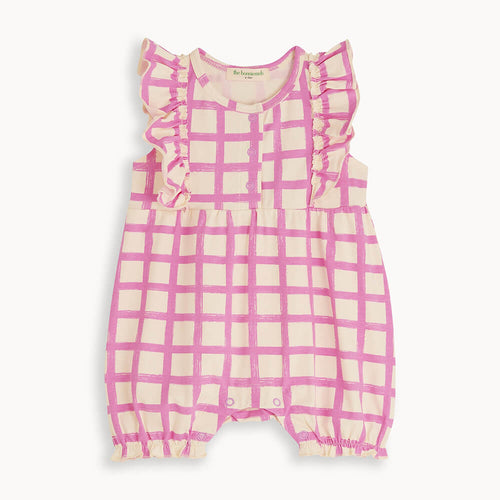 Pink Checker Organic Cotton Jersey Baby Frill Bubble Romper