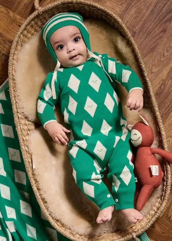 Aster - Jade Diamond Knit Playsuit PLAYSUIT / BABYGROW / ROMPER