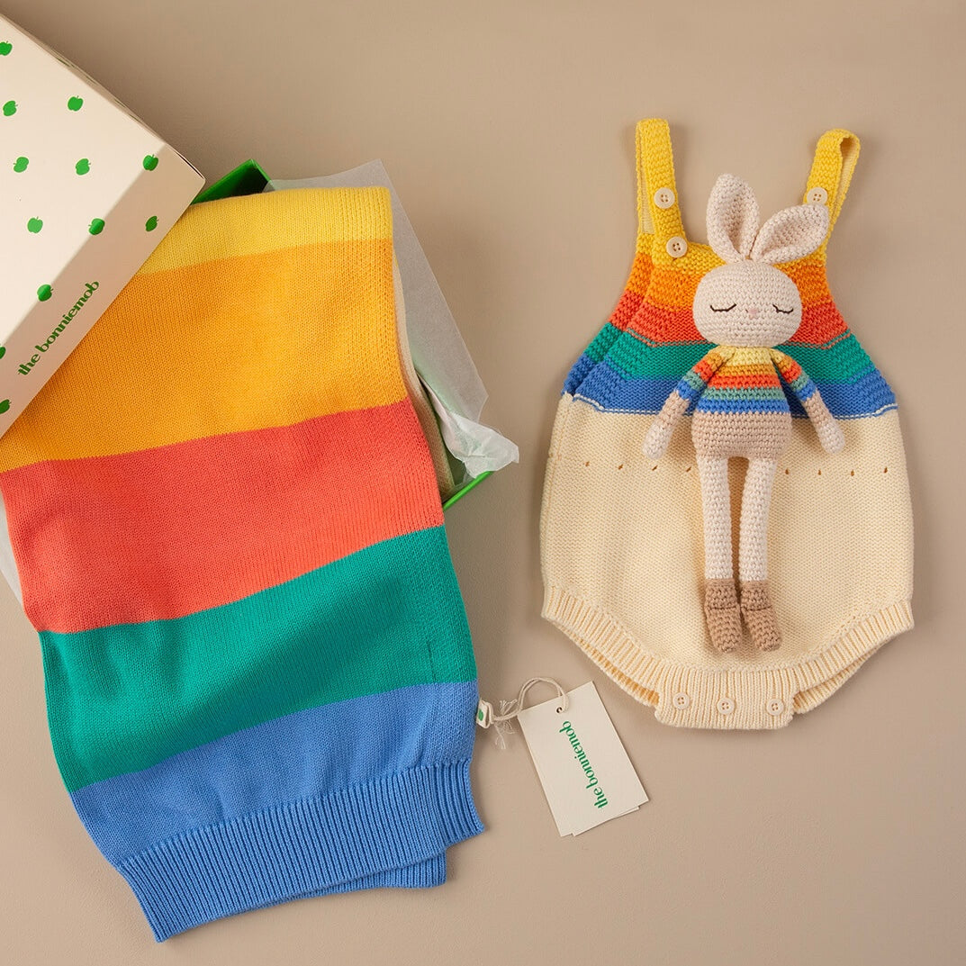 Bonnie Bunny Crochet Toy - Rainbow stripe - The bonniemob 