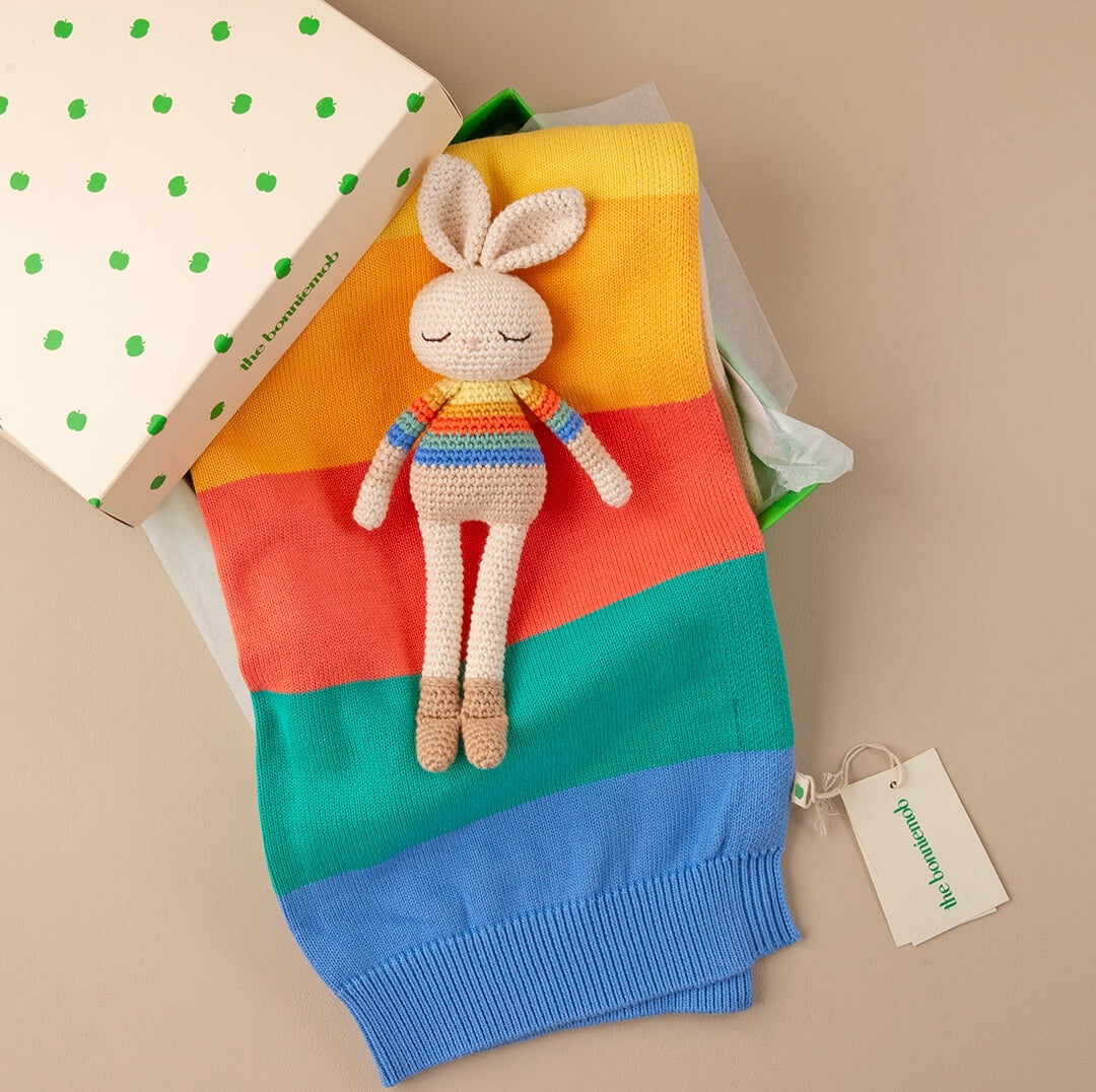 Bonnie Bunny Crochet Toy - Rainbow stripe - The bonniemob 