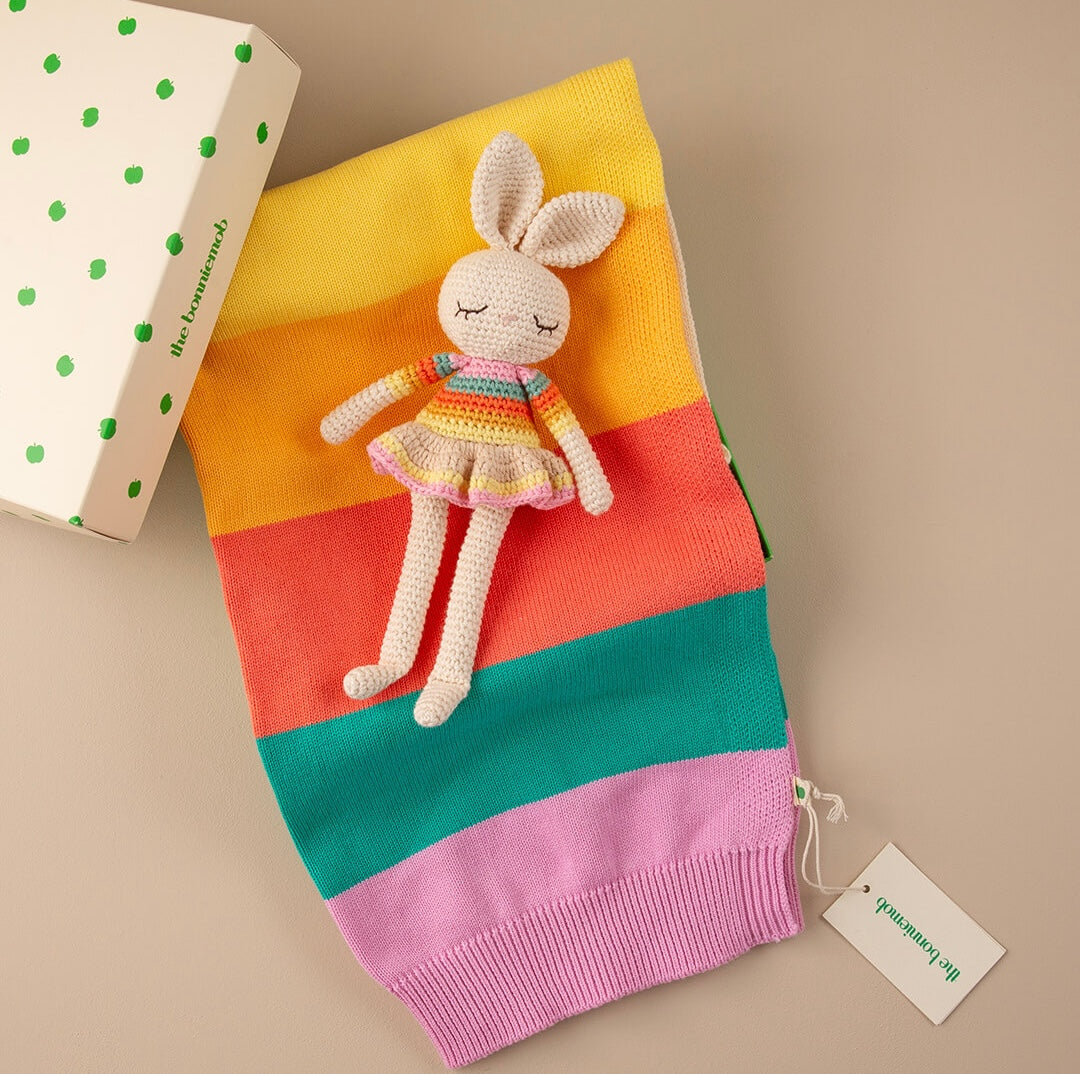 Bonnie Ballerina Bunny Crochet Toy- Pink rainbow - The bonniemob 