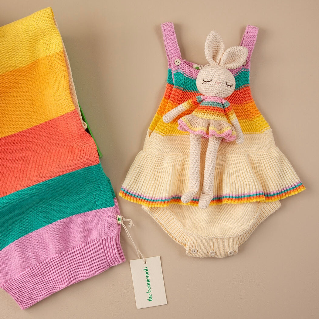 Bonnie Ballerina Bunny Crochet Toy- Pink rainbow - The bonniemob 