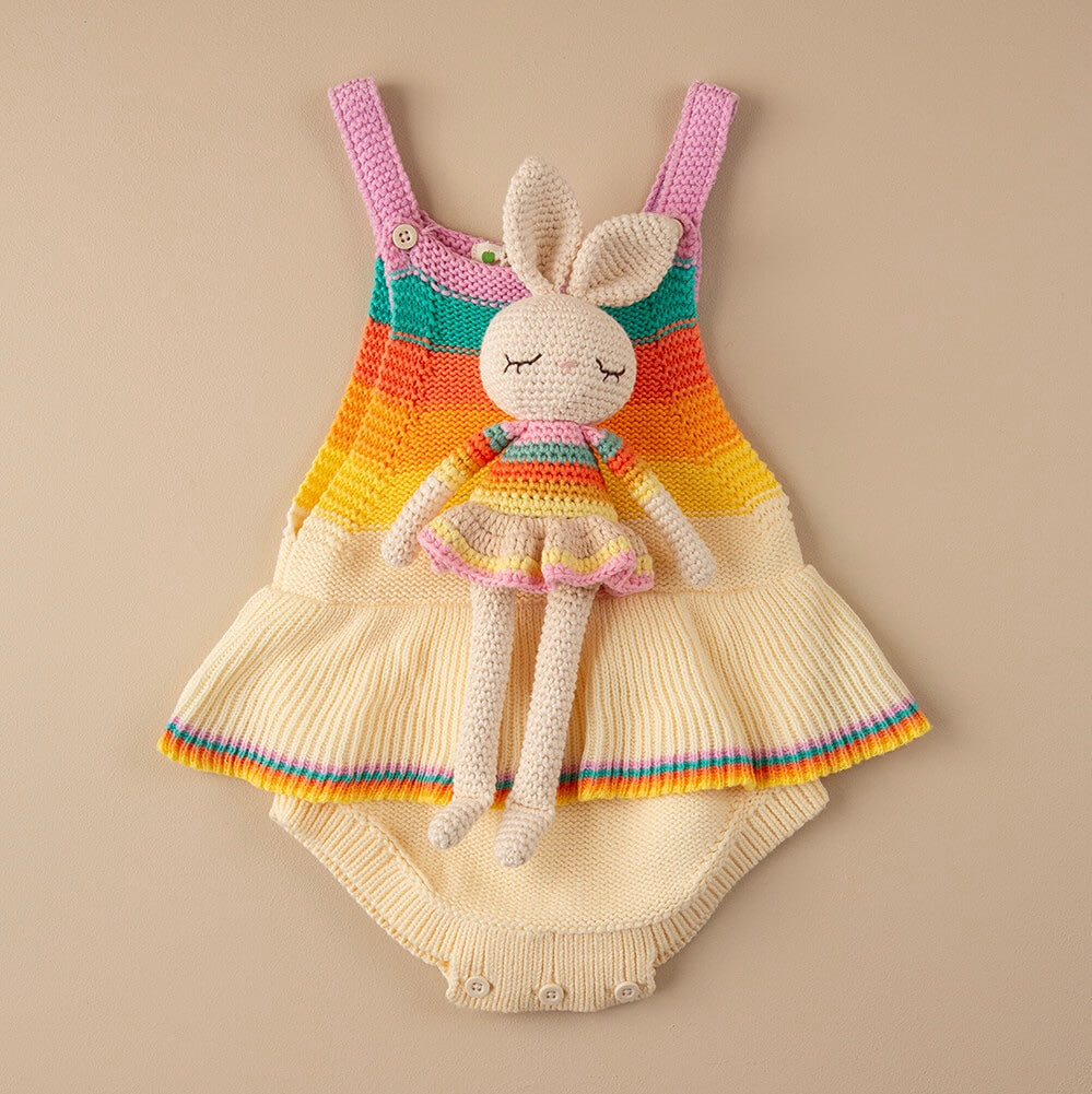 Bonnie Ballerina Bunny Crochet Toy- Pink rainbow - The bonniemob 